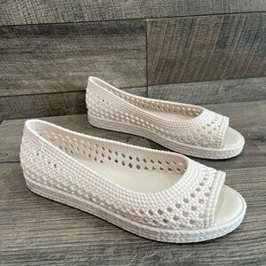Melissa x Jason Wu White Crochet Jelly Peep Toe Flats Size 10